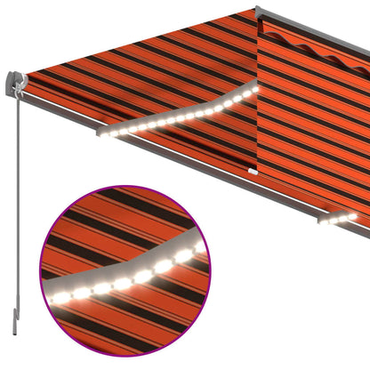 Toldo retrátil manual com estore/LED 3,5x2,5 m laranja/castanho