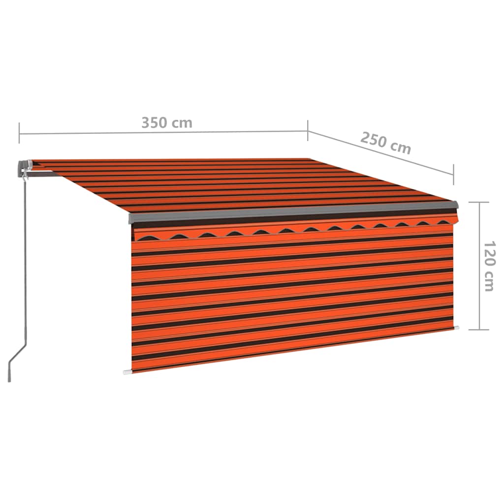 Toldo retrátil manual com estore/LED 3,5x2,5 m laranja/castanho
