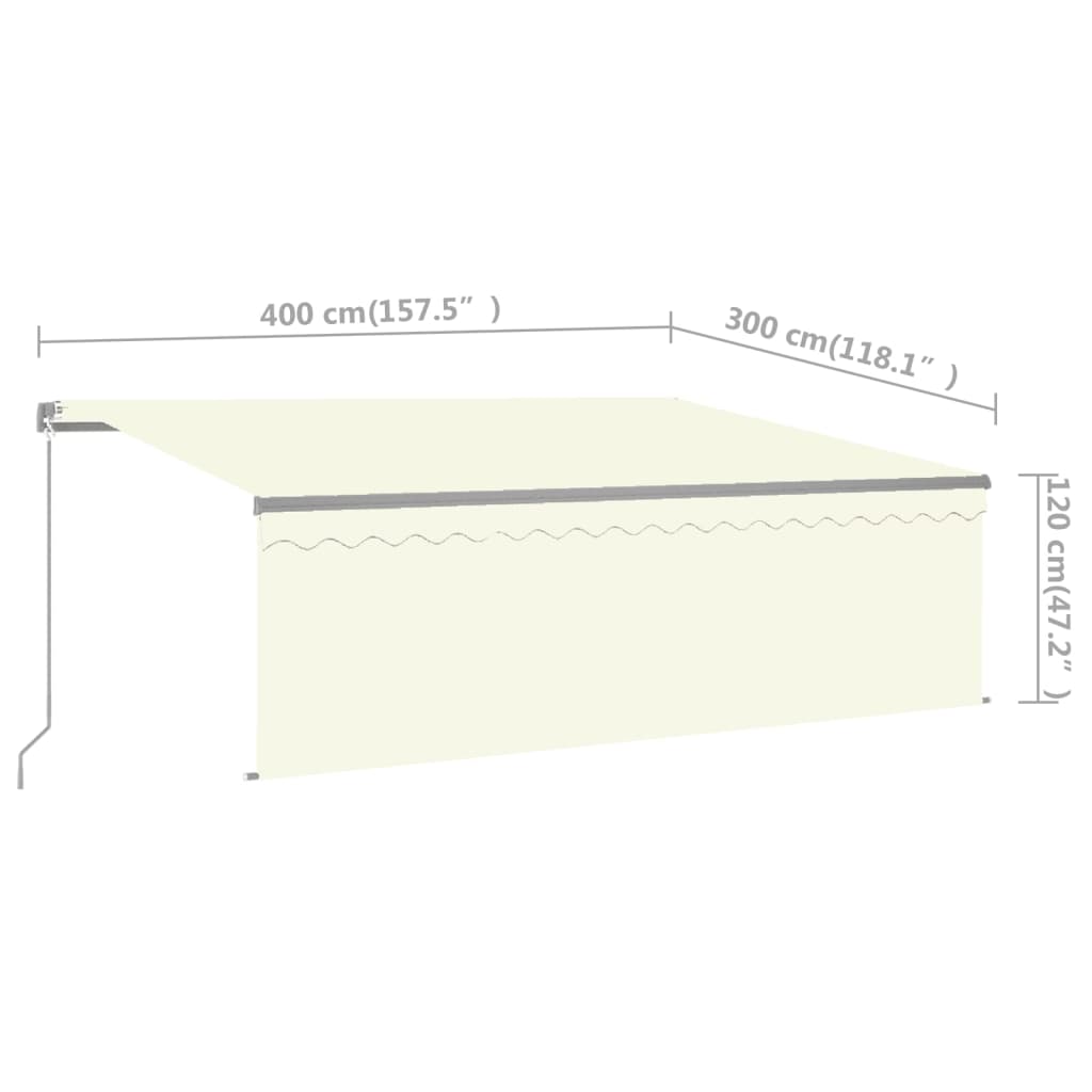 Toldo retrátil manual com estore e luzes LED 4x3 m cor creme