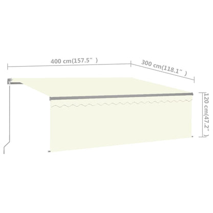 Toldo retrátil manual com estore e luzes LED 4x3 m cor creme