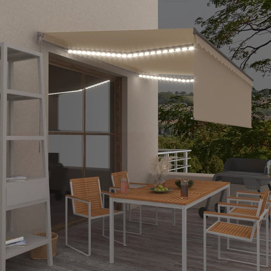 Toldo retrátil manual com estore e luzes LED 4x3 m cor creme