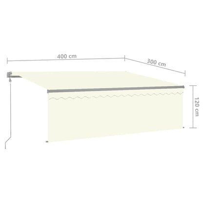 Toldo automático c/ estore/LED/sensor de vento 4x3 m cor creme