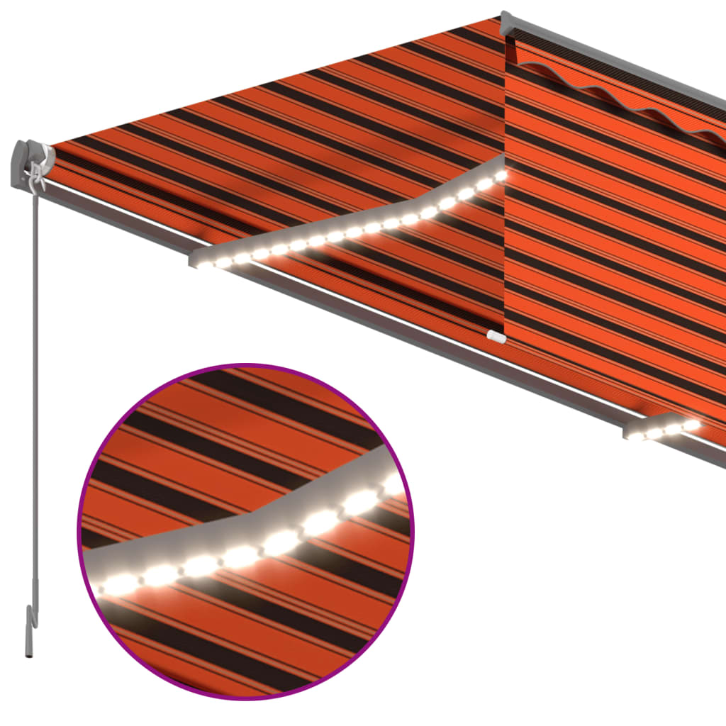 Toldo autom. c/estore/LED/sensor de vento 4x3m laranja/castanho