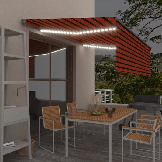 Toldo autom. c/estore/LED/sensor de vento 4x3m laranja/castanho