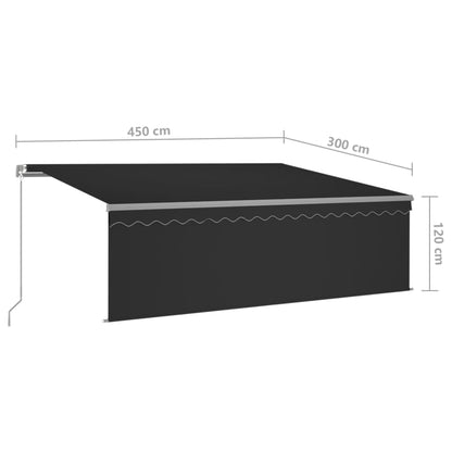 Toldo retrátil manual com estore e luzes LED 4,5x3 m antracite