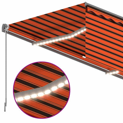 Toldo retrátil manual com estore/LED 4,5x3 m laranja/castanho