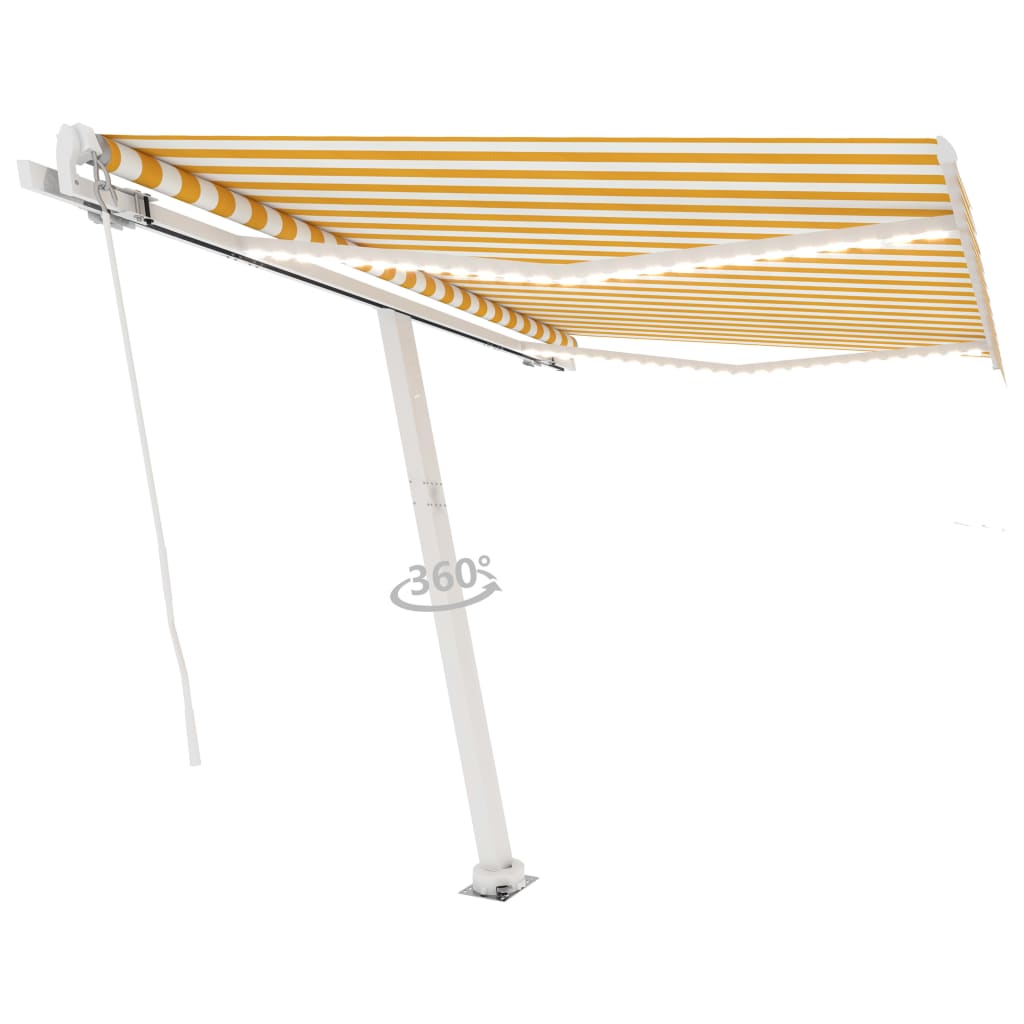 Toldo retrátil manual com LED 300x250 cm amarelo e branco
