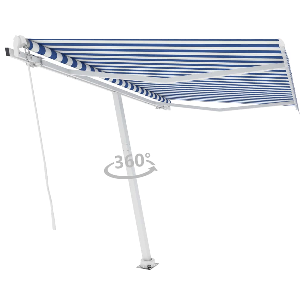 Toldo retrátil manual independente 350x250 cm azul e branco