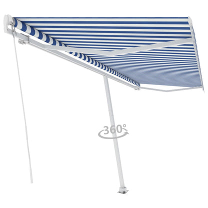 Toldo retrátil manual independente 500x300 cm azul e branco