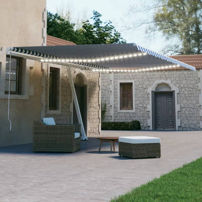 Toldo automático LED e sensor de vento 500x300 cm azul e branco