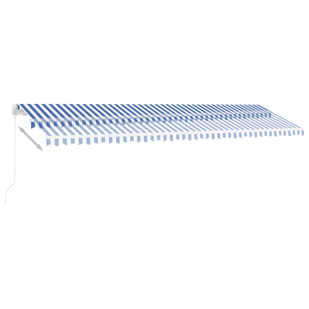 Toldo retrátil manual com LED 600x300 cm azul e branco