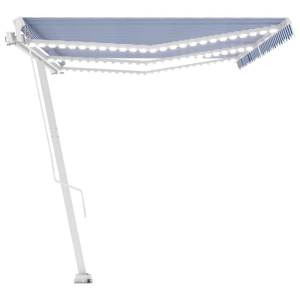 Toldo retrátil manual com LED 600x300 cm azul e branco