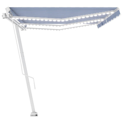 Toldo retrátil manual com LED 600x300 cm azul e branco
