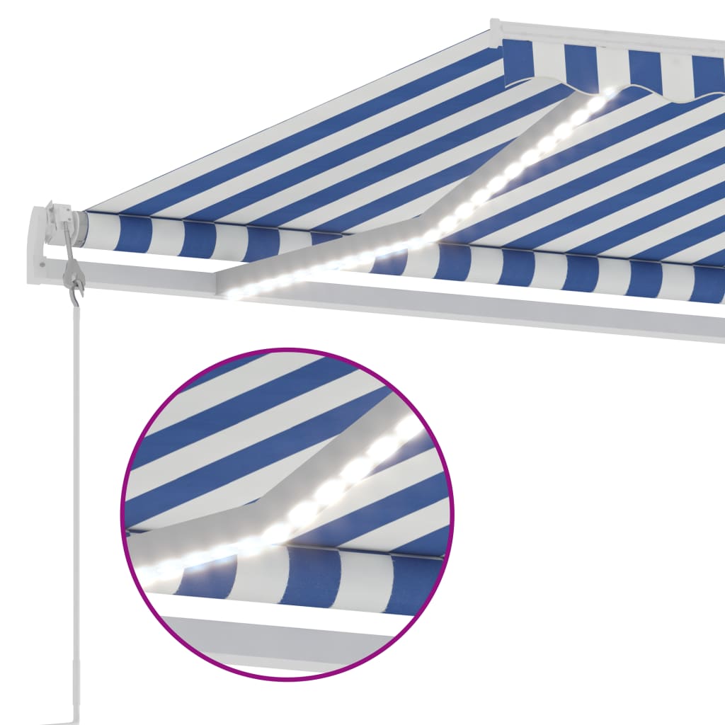 Toldo automático LED e sensor de vento 600x300 cm azul e branco