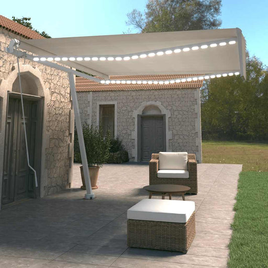 Toldo retrátil manual com LED 400x350 cm cor creme