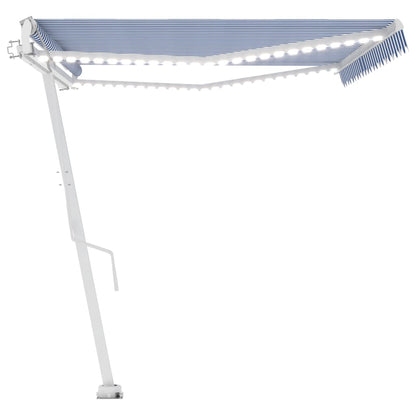 Toldo autom. com LED e sensor de vento 500x350 cm azul/branco