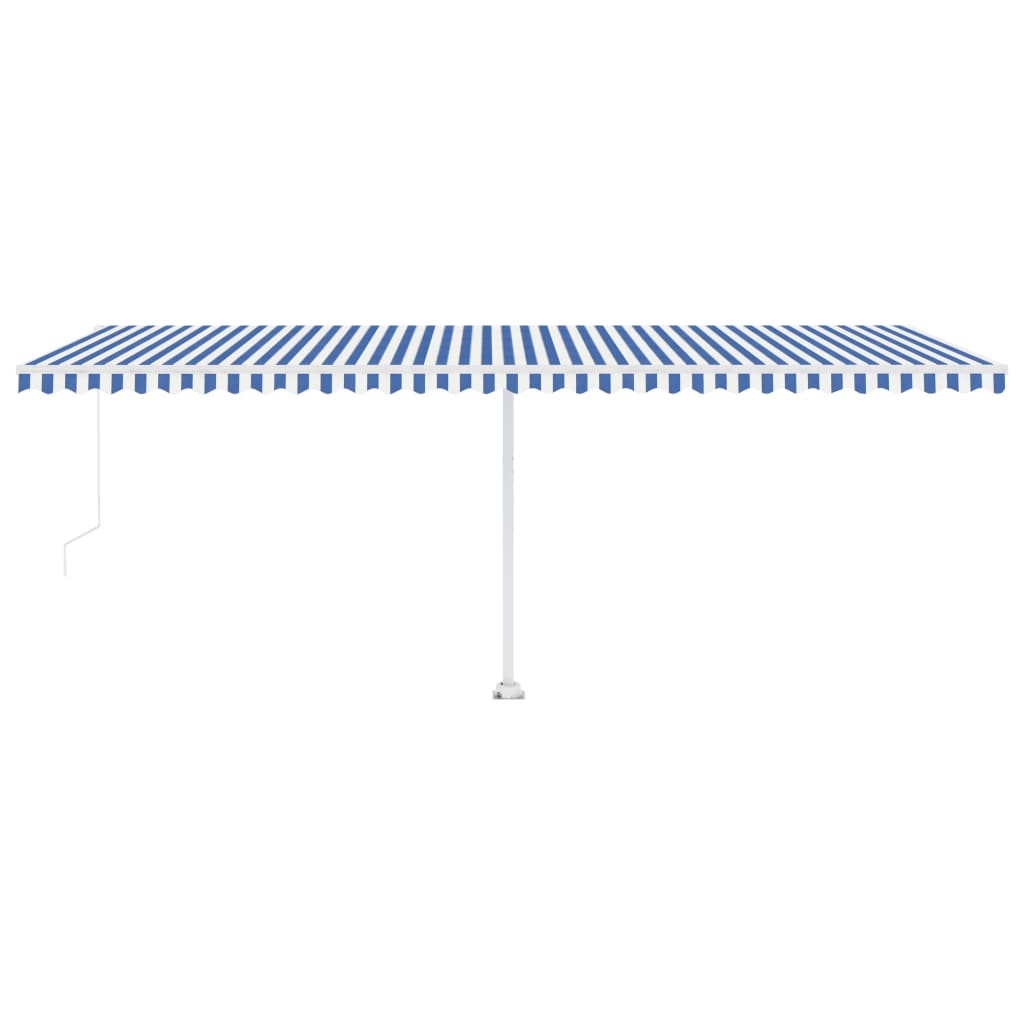 Toldo retrátil manual com LED 600x350 cm azul e branco