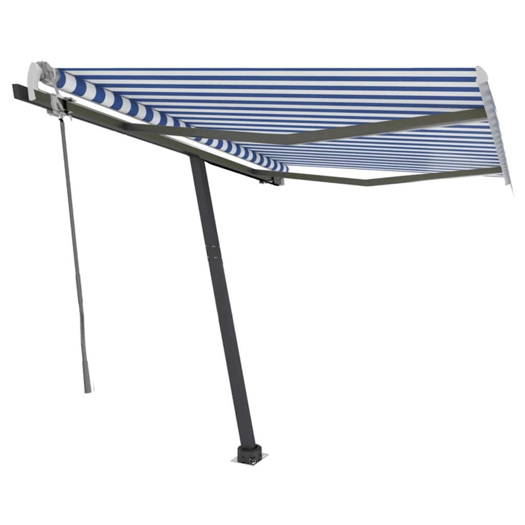 Toldo retrátil manual com LED 300x250 cm azul e branco