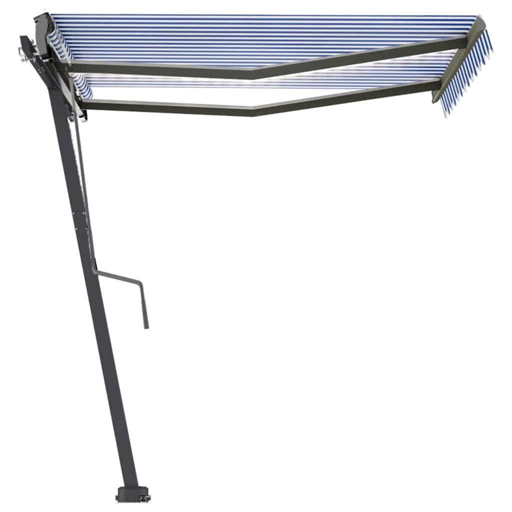 Toldo retrátil manual com LED 300x250 cm azul e branco