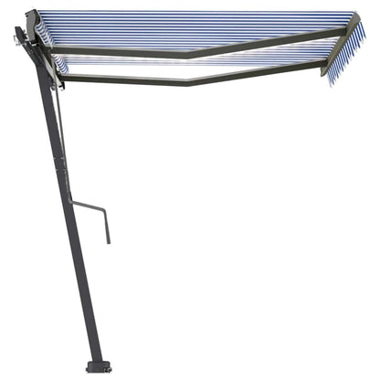 Toldo retrátil manual com LED 300x250 cm azul e branco