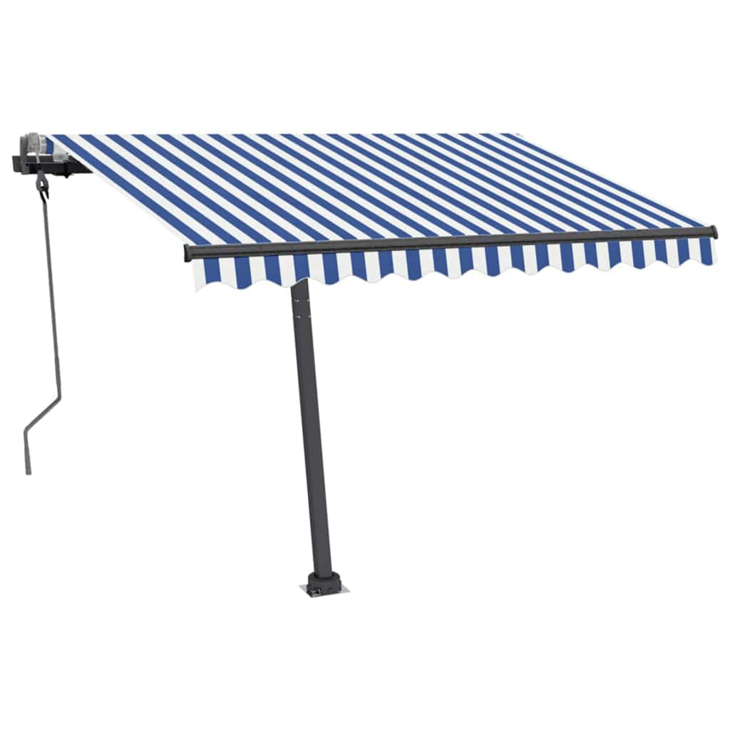 Toldo retrátil manual com LED 300x250 cm azul e branco