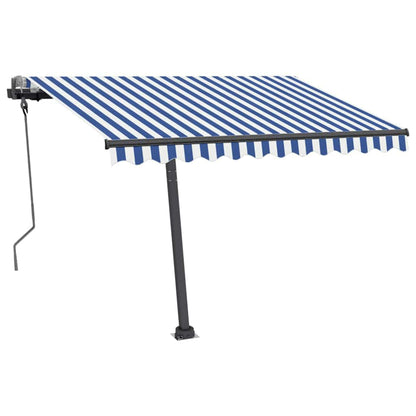 Toldo retrátil manual com LED 300x250 cm azul e branco