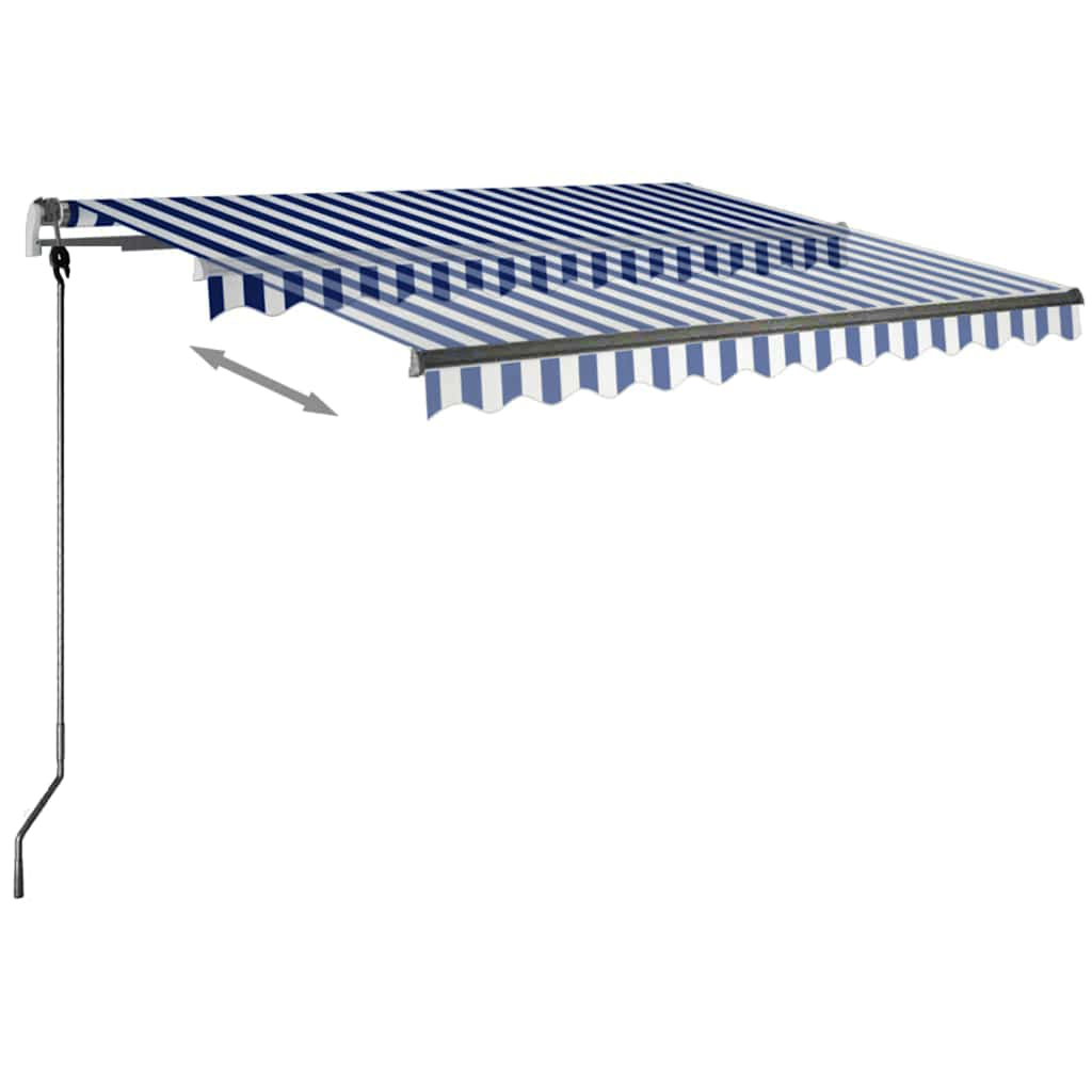 Toldo retrátil manual com LED 300x250 cm azul e branco