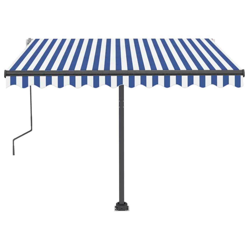 Toldo retrátil manual com LED 300x250 cm azul e branco