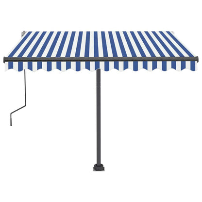 Toldo retrátil manual com LED 300x250 cm azul e branco