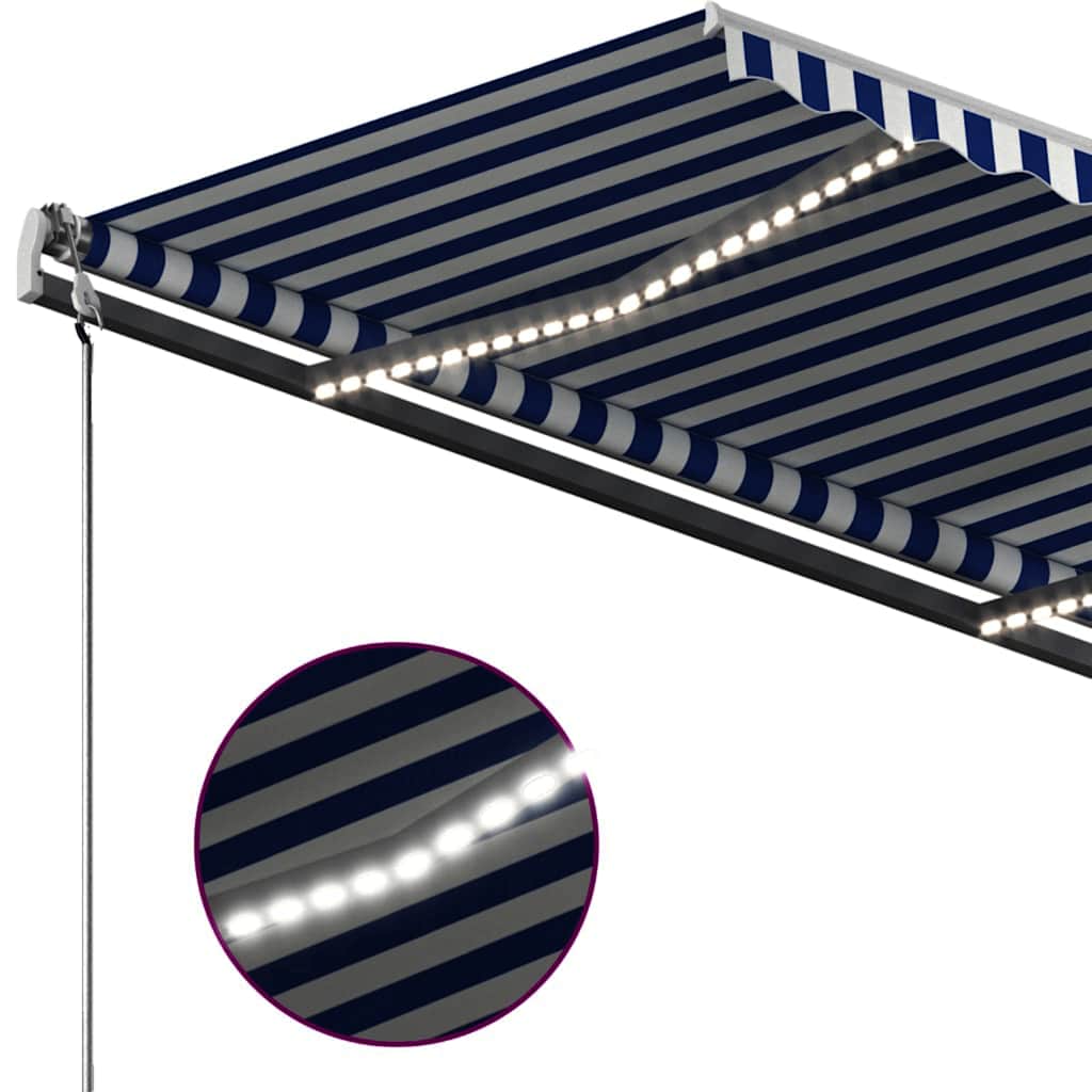 Toldo retrátil manual com LED 300x250 cm azul e branco