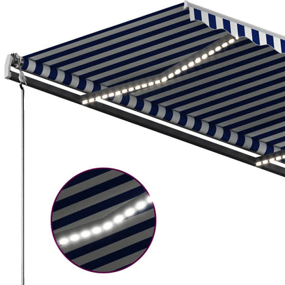 Toldo retrátil manual com LED 300x250 cm azul e branco