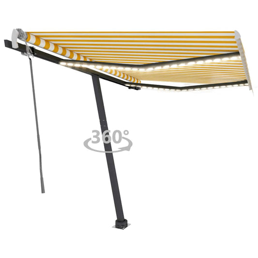 Toldo retrátil manual com LED 300x250 cm amarelo e branco