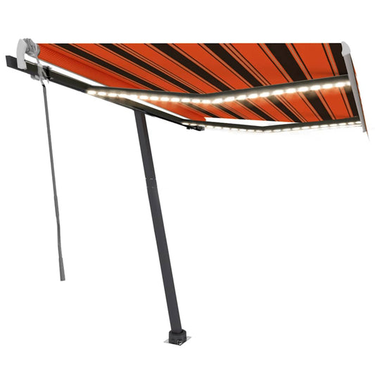 Toldo retrátil manual com LED 300x250 cm laranja e castanho