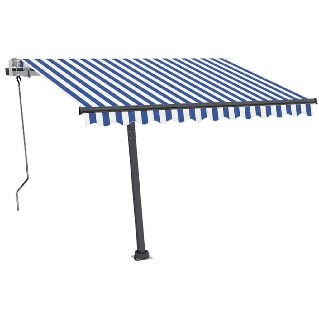 Toldo retrátil manual com LED 350x250 cm azul e branco