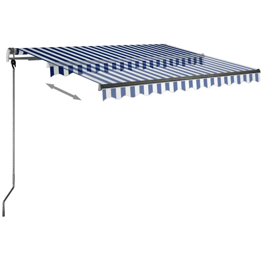 Toldo retrátil manual com LED 350x250 cm azul e branco