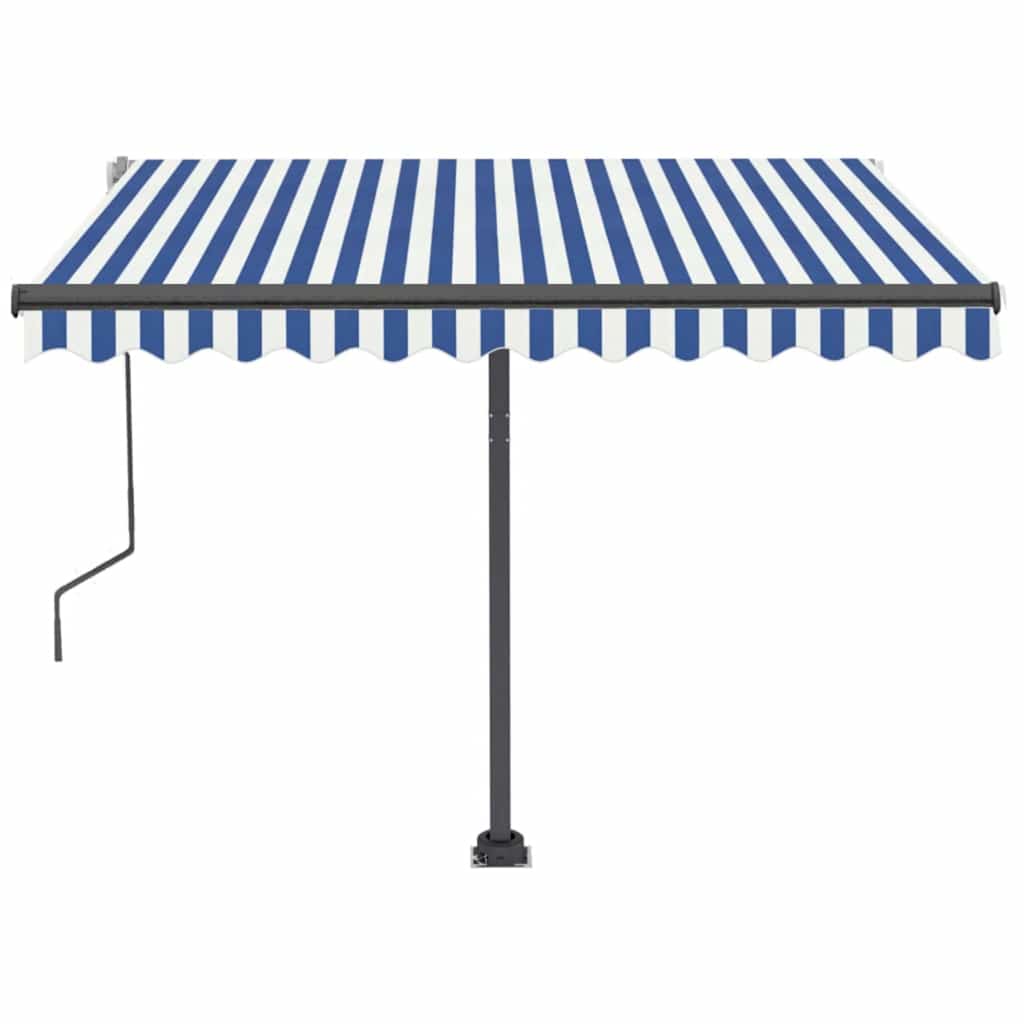 Toldo retrátil manual com LED 350x250 cm azul e branco