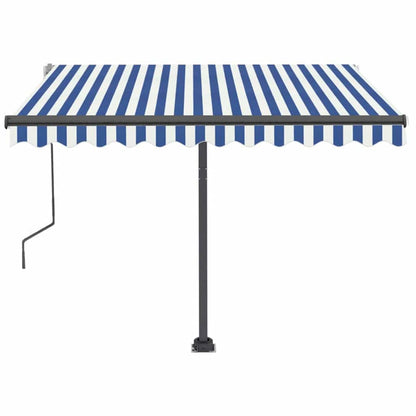 Toldo retrátil manual com LED 350x250 cm azul e branco