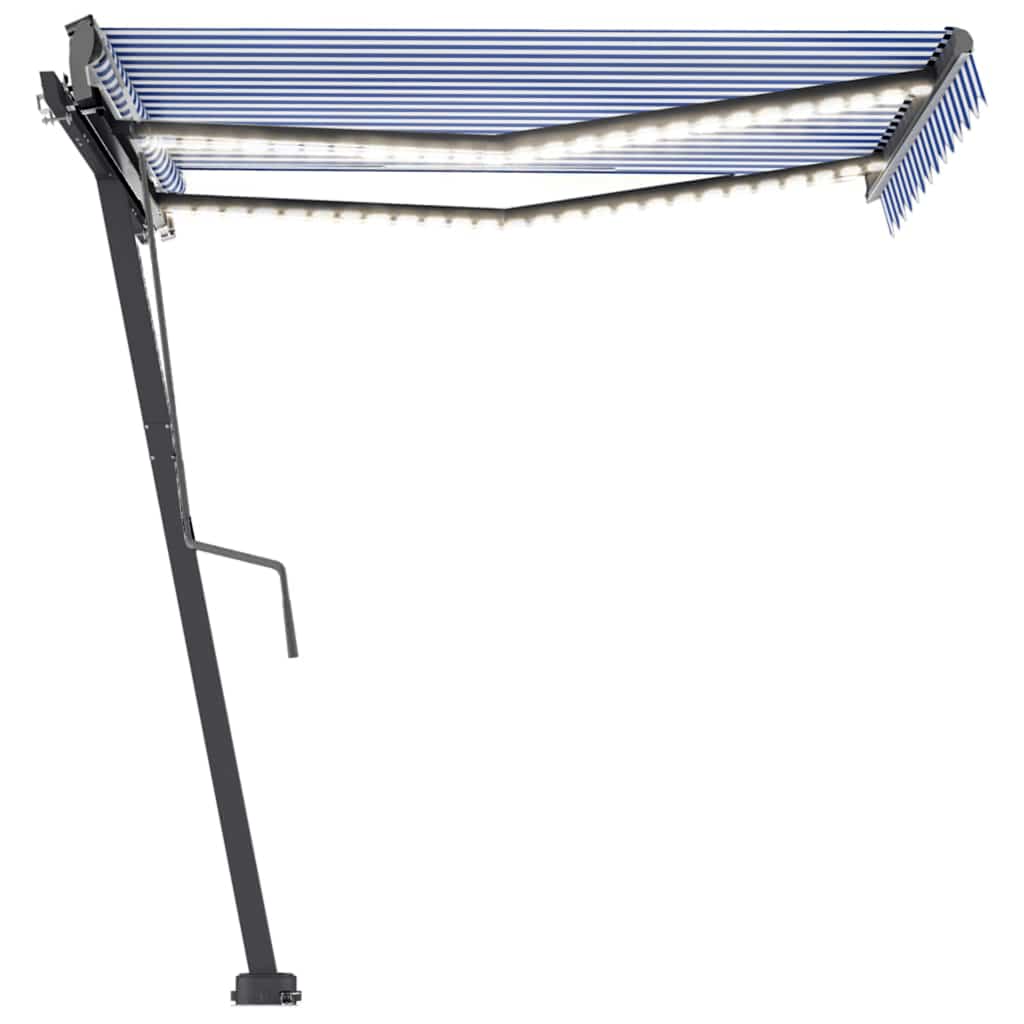 Toldo retrátil manual com LED 350x250 cm azul e branco