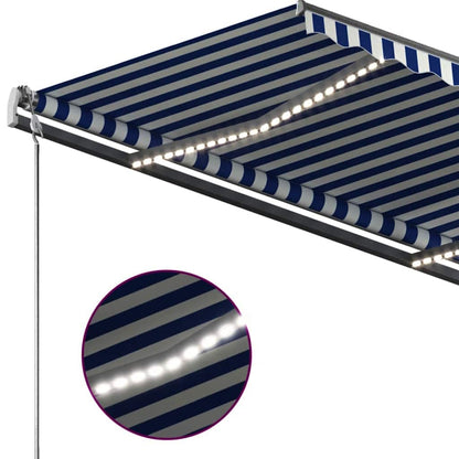 Toldo retrátil manual com LED 350x250 cm azul e branco
