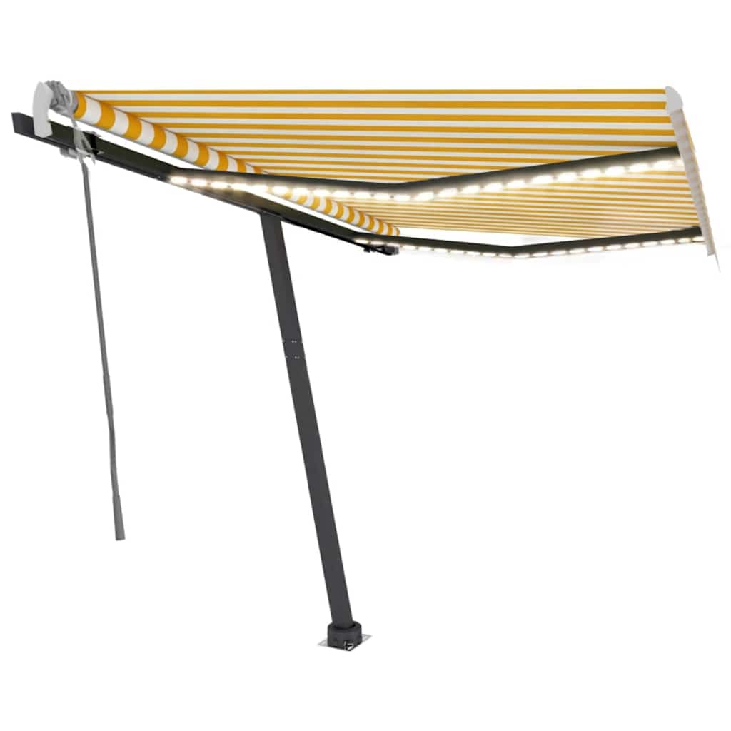 Toldo retrátil manual com LED 350x250 cm amarelo e branco