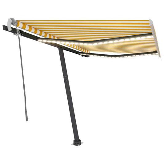 Toldo retrátil manual com LED 350x250 cm amarelo e branco