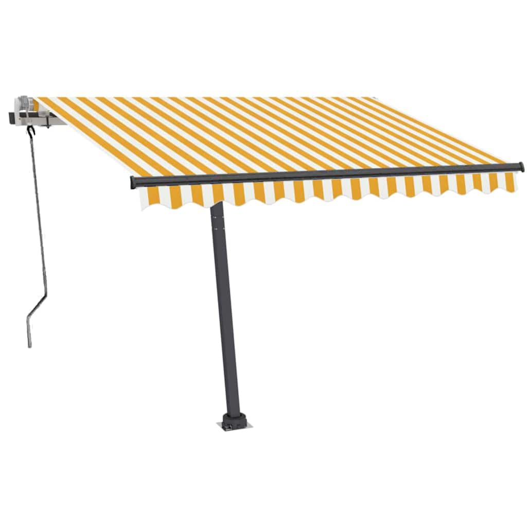 Toldo retrátil manual com LED 350x250 cm amarelo e branco