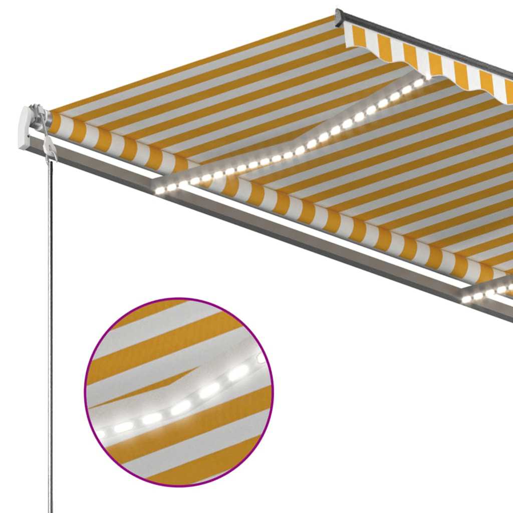 Toldo retrátil manual com LED 350x250 cm amarelo e branco
