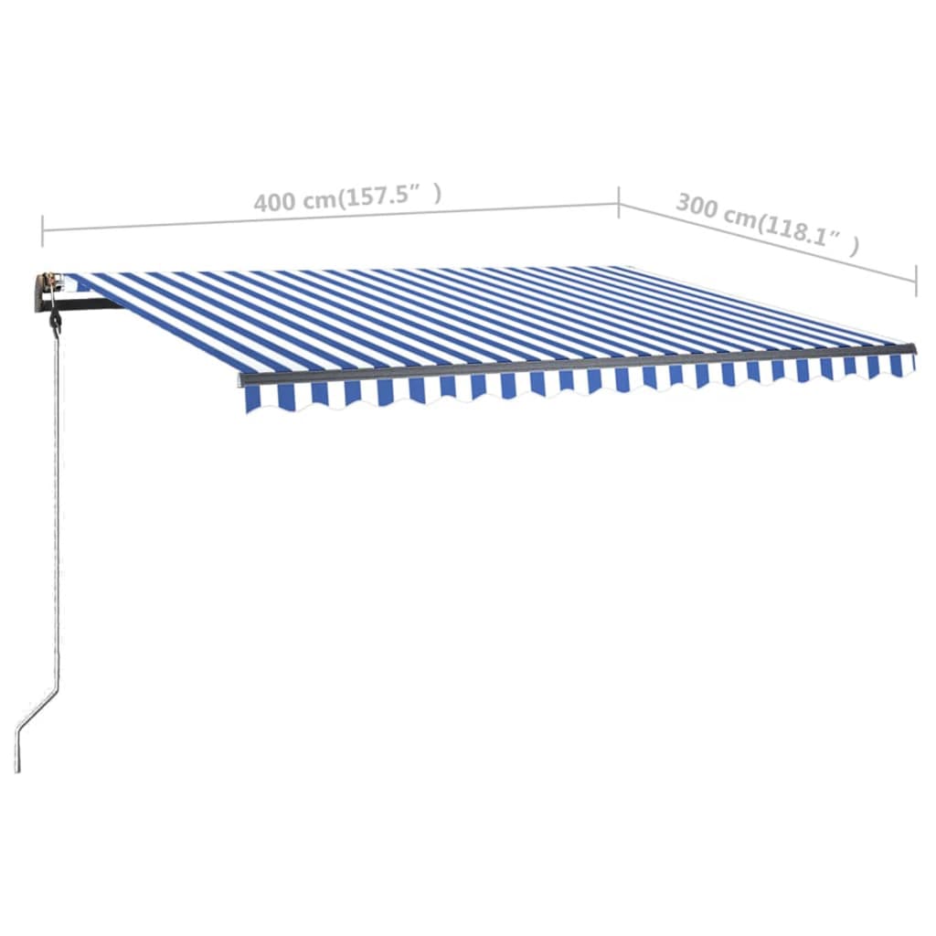 Toldo retrátil manual independente 400x300 cm azul e branco