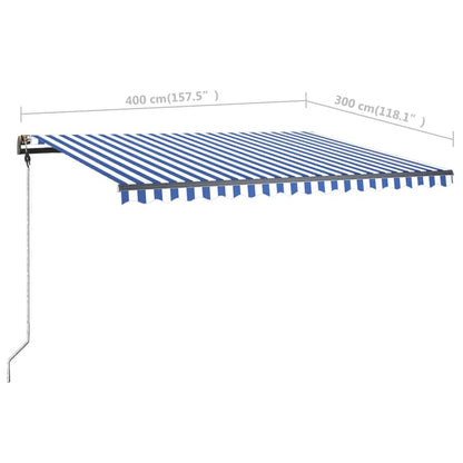 Toldo retrátil manual independente 400x300 cm azul e branco