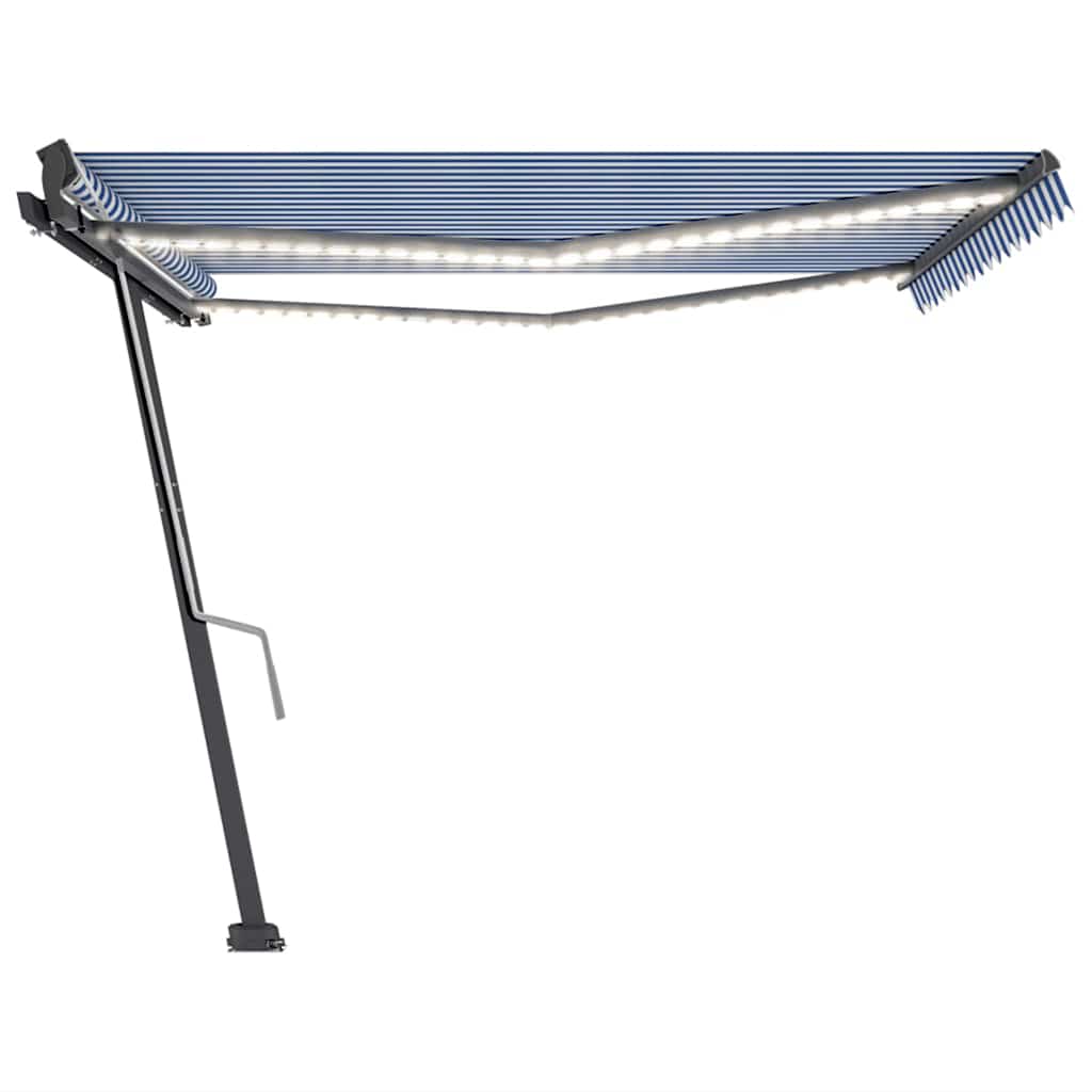 Toldo retrátil manual com LED 400x300 cm azul e branco