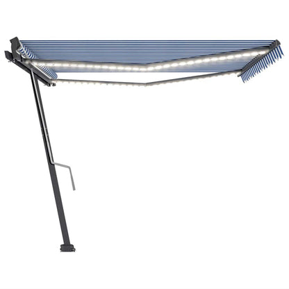 Toldo retrátil manual com LED 400x300 cm azul e branco