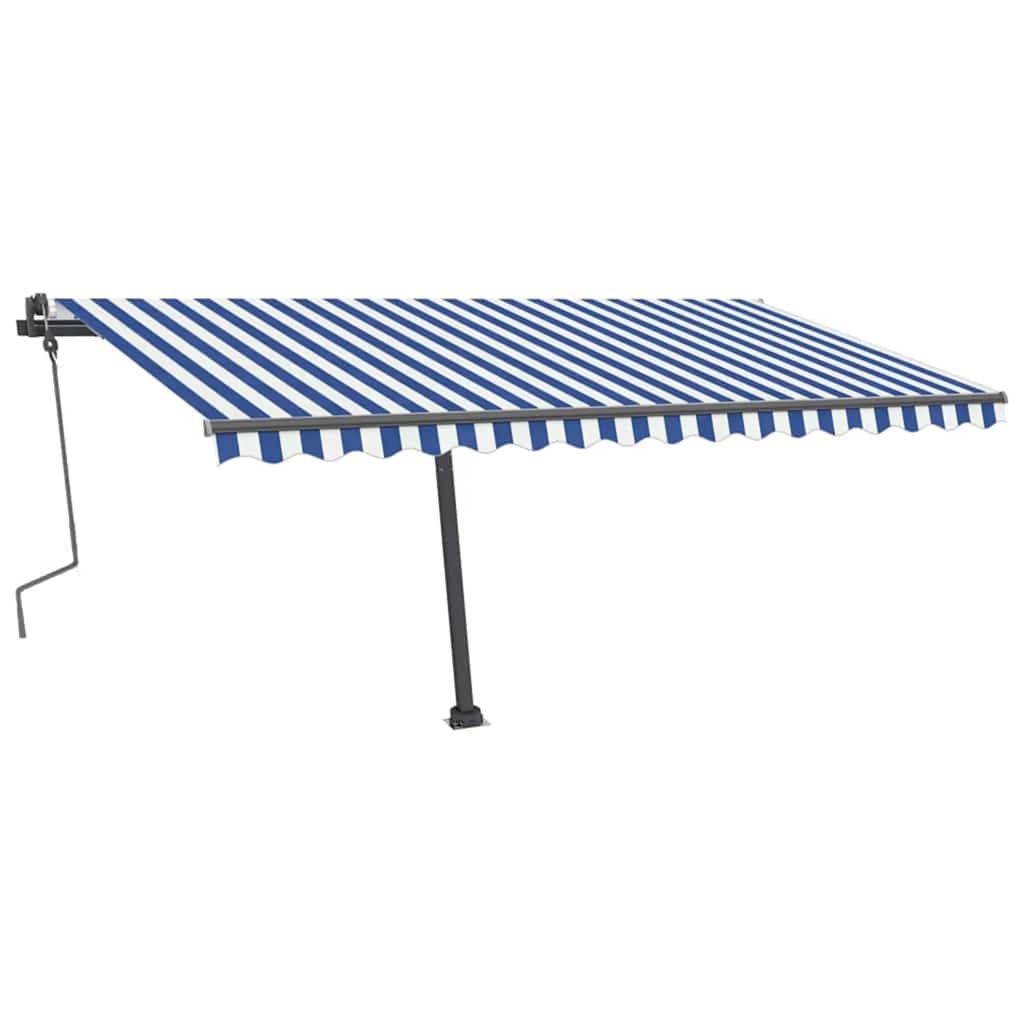 Toldo retrátil manual com LED 400x300 cm azul e branco