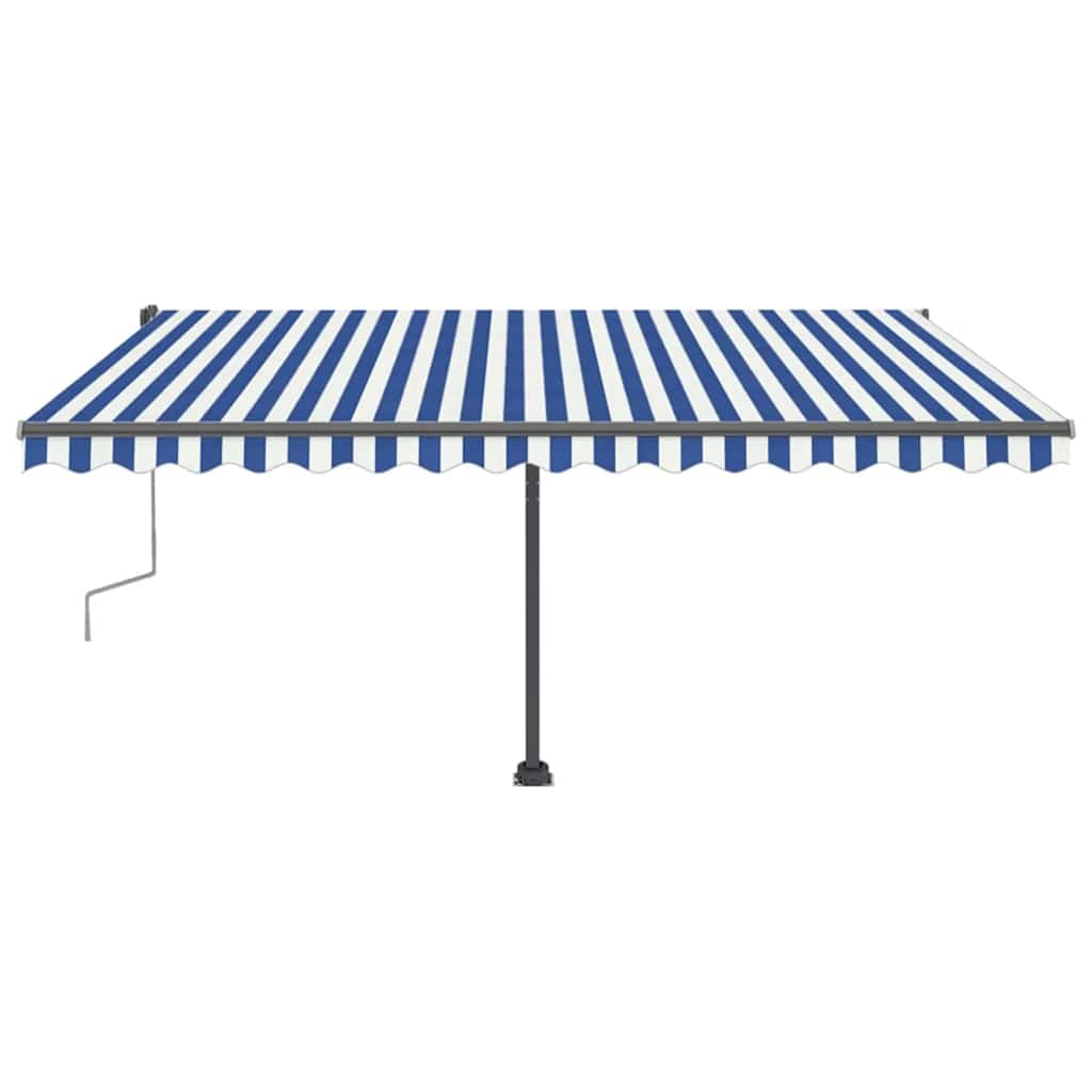 Toldo retrátil manual com LED 400x300 cm azul e branco