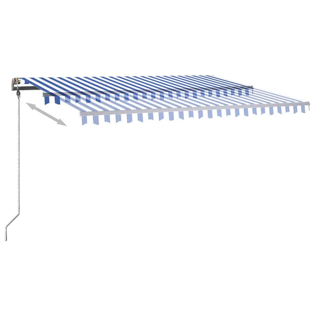 Toldo retrátil manual com LED 400x300 cm azul e branco